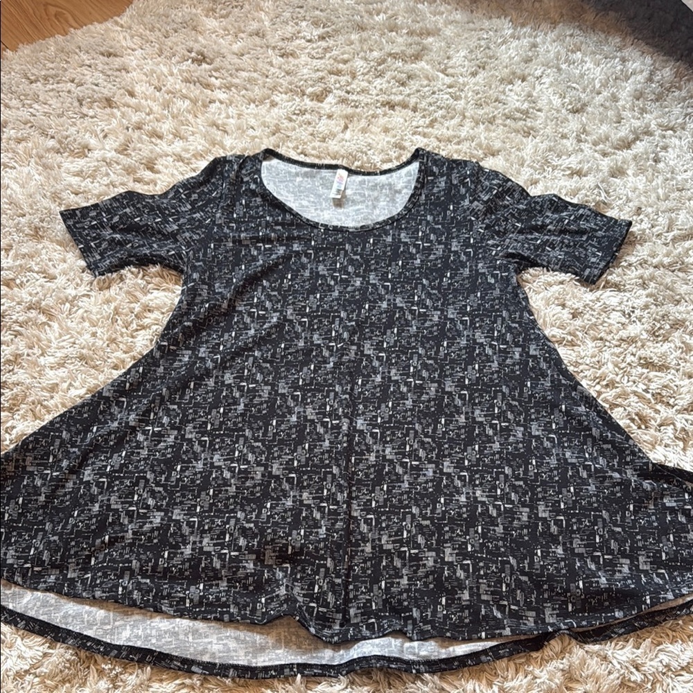 LuLaRoe Black Short Sleeve Boxy Blouse with Floral Print